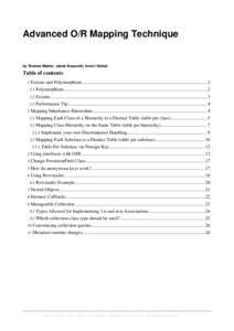 Advanced O/R Mapping Technique  by Thomas Mahler, Jakob Braeuchli, Armin Waibel Table of contents 1