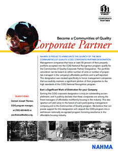 C O R P O R AT E PA RT N E R Become a Communities of Quality  Corporate Partner