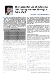 The Successful Use of Autosomal DNA Testing to Break Through a Brick Wall! by John A.Creer (MemberW