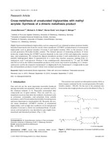 Eur. J. Lipid Sci. Technol. 2011, 113, 39–Research Article Cross-metathesis of unsaturated triglycerides with methyl