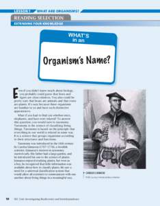 LESSON 1  WHAT ARE ORGANISMS? reading seLeCtiOn EXTENDING YOUR KNOWLEDGE