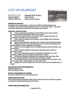 CITY OF GEARHART     POSITION TITLE: DEPARTMENT: