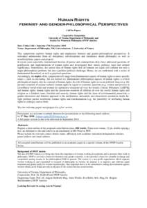 Human Rights feminist- and gender-philosophical Perspectives Call for Papers Cooperative Symposium University of Vienna, Department of Philosophy and Society for Women in Philosophy (SWIP Austria)