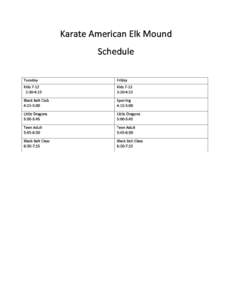 Karate American Elk Mound Schedule Tuesday Friday