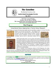 The Geneline The Monthly Newsletter of the Amelia Island Genealogical Society May 2014 AIGS May General Meeting