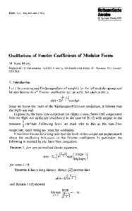 Math. Ann. 262,  Springer-Verlag 1983 Oscillations of Fourier Coefficients of Modular Forms M. Ram Murty Department of Mathematics. McGill University. 805 Sherbrooke Street, W., Montreal P.Q. Canada