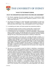 FACULTY OF VETERINARY SCIENCE POLICY ON CONSCIENTIOUS OBJECTION IN TEACHING AND ASSESSMENT