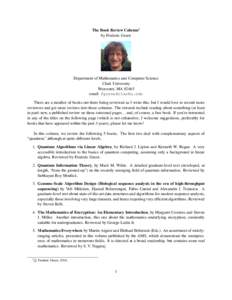 The Book Review Column1 by Frederic Green Department of Mathematics and Computer Science Clark University Worcester, MA 02465