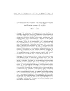 Bolet´ın de la Asociaci´ on Matem´atica Venezolana, Vol. XVIII, No[removed]Determinantal formulas for sum of generalized