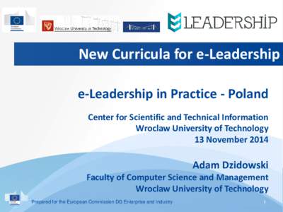 New Curricula for e-Leadership e-Leadership in Practice - Poland Center for Scientific and Technical Information Wroclaw University of Technology 13 November 2014