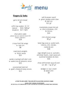 menu fingers & forks garlic & herb bread $8 coffin bay oystersnatural