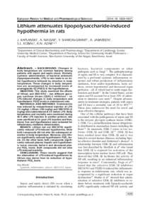 European Review for Medical and Pharmacological Sciences  2014; 18: [removed]Lithium attenuates lipopolysaccharide-induced hypothermia in rats