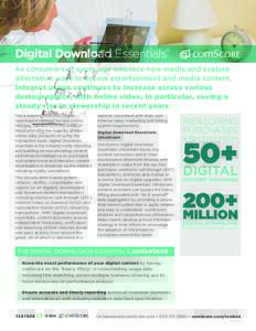 Digital Download Essentials® As consumers of every age embrace new media and explore alternative ways to access entertainment and media content, Internet usage continues to increase across various demographics, with onl