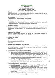 Wivelsfield Parish Council  MINUTES of the Parish Council Meeting held Monday 12 May 2014, 8 pm Renshaw Room, Wivelsfield Village Hall
