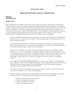 Agency # RULES OF THE ARKANSAS MOTOR VEHICLE COMMISSION RULE 3 ADVERTISING