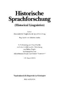Historische Sprachforschung (HistoricalLinguistics) bisher Zeitschrift fürVergleichende