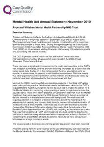 Mental Health Act Annual Statement November 2010 Avon and Wiltshire Mental Health Partnership NHS Trust Executive Summary