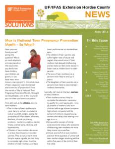 UF/IFAS Extension Hardee County  NEWS May[removed]May is National Teen Pregnancy Prevention