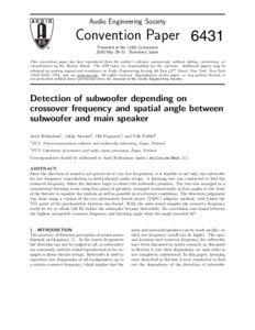 Detection of Subwoofer Depending on Crossover Frequency and Spatial Angle between Subwoofer and Main Speaker