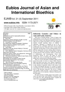Eubios Journal of Asian and International Bioethics EJAIB VolSeptember 2011 www.eubios.info  ISSN