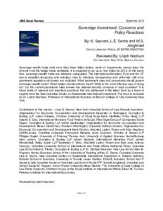 SeptemberJIBS Book Review Sovereign Investment: Concerns and Policy Reactions