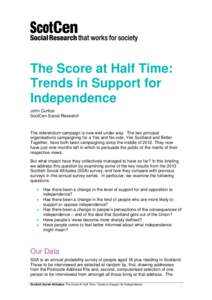 The Score at Half Time: Trends in Support for Independence John Curtice ScotCen Social Research