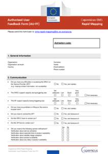 Authorised User Feedback Form (AU-FF) Copernicus EMS Rapid Mapping