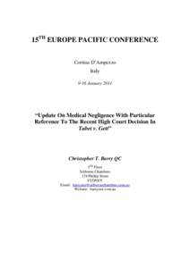 15TH EUROPE PACIFIC CONFERENCE Cortina D’Ampezzo Italy 9-16 January 2011  “Update On Medical Negligence With Particular