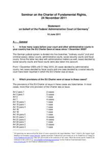 Seminar on the Charter of Fundamental Rights, 24 November 2011 Statement on behalf of the Federal Administrative Court of Germany1 10 June 2011 A–