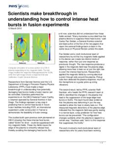 Scientists make breakthrough in understanding how to control intense heat bursts in fusion experiments