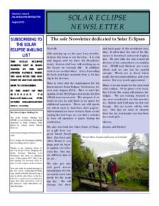 Volume 8, Issue 8 SOLAR ECLIPSE NEWSLETTER SOLAR ECLIPSE NEWSLETTER