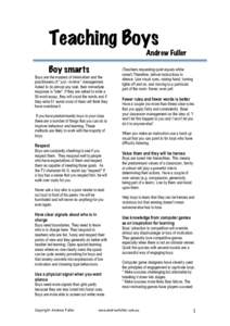 Teaching Boys  Andrew Fuller Boy smarts Boys are the masters of minimalism and the