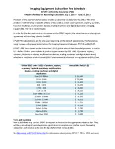 Imaging Equipment Subscriber Fee Schedule EPEAT Conformity Assurance (PRE) Effective for New or Renewing Subscribers July 1, 2014 – June 30, 2015 Payment of the appropriate fee below enables a subscriber to declare to 