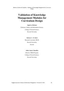 Rehman, Al-Alawi & Chaudhry • Validation of Knowledge Management for Curriculum Design Validation of Knowledge Management Modules for Curriculum Design