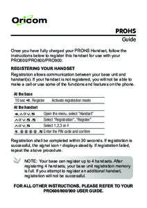 PROHS Guide Once you have fully charged your PROHS Handset, follow the instructions below to register this handset for use with your PRO600/PRO800/PRO900: REGISTERING YOUR HANDSET