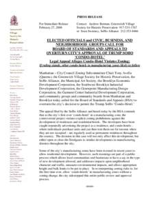PRESS RELEASE For Immediate Release February 27, 2008 Contact: Andrew Berman, Greenwich Village Society for Historic Preservation