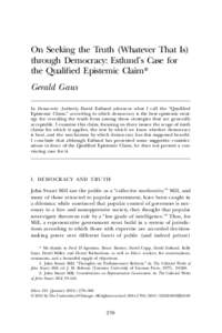 On Seeking the Truth (Whatever That Is) through Democracy: Estlunds Case for the Qualified Epistemic Claim