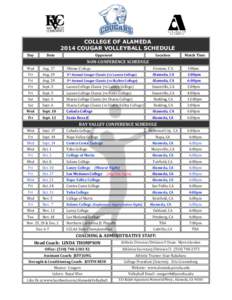 COLLEGE OF ALAMEDA 2014 COUGAR VOLLEYBALL SCHEDULE Day Date