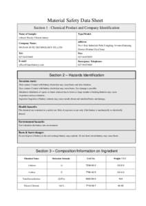 Material Safety Data Sheet Section 1 - Chemical Product and Company Identification Name of Sample: Type/Model: