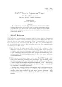 August 7, 2001 Version 1.2 SNAP Type Ia Supernova Trigger Alex Kim & Jodi Lamoureux Lawrence Berkeley National Laboratory