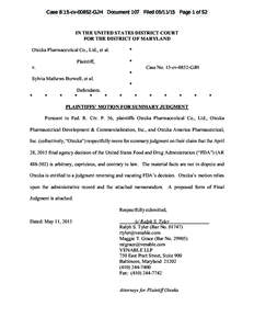 Case 8:15-cvGJH Document 107 FiledPage 1 of 52  IN THE UNITED STATES DISTRICT COURT FOR THE DISTRICT OF MARYLAND Otsuka Pharmaceutical Co., Ltd., et al.