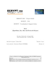 H2020-ICT-2014 – ProjectECRYPT – CSA ECRYPT – Coordination & Support Action D5.2 Algorithms, Key Size and Protocols Report