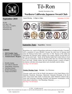 Tō-Ron Monthly Newsletter of the Northern California Japanese Sword Club September 2010