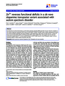 Zn2+ reverses functional deficits in a de novo dopamine transporter variant associated with autism spectrum disorder