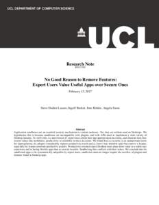 UCL DEPARTMENT OF COMPUTER SCIENCE  Research Note RNNo Good Reason to Remove Features: