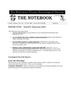 Volume 27 Number 1 (NoEDITORS NOTES P.O. Box 10085 – Towson, MD