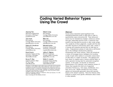 Coding Varied Behavior Types Using the Crowd Jinyeong Yim Mechanical Engineering University of Michigan 