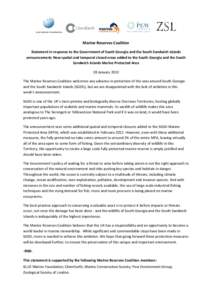 Marine Reserves Coalition Statement in response to the Government of South Georgia and the South Sandwich Islands announcement; New spatial and temporal closed areas added to the South Georgia and the South Sandwich Isla