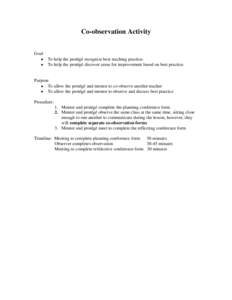 Induction/Mentor Program Pre-Observation Form