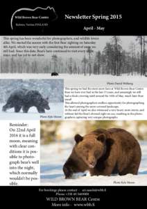 Wild Brown Bear Centre Kuhmo, Vartius FINLAND Newsletter Spring 2015 April - May